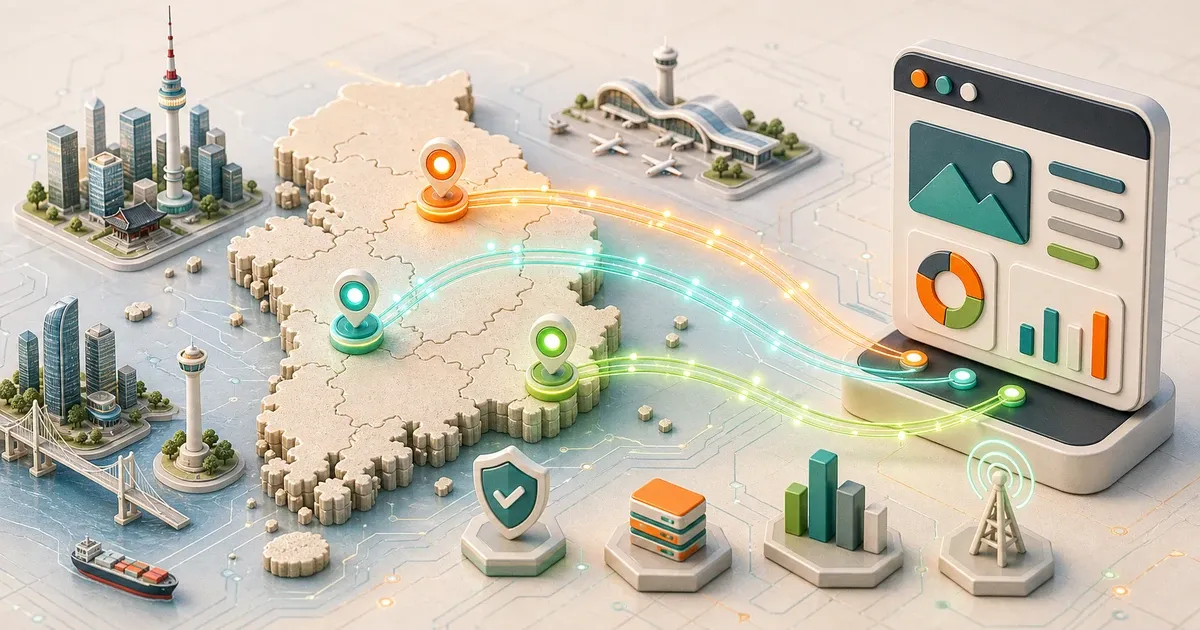 Editorial illustration of Korean traffic analytics dashboards