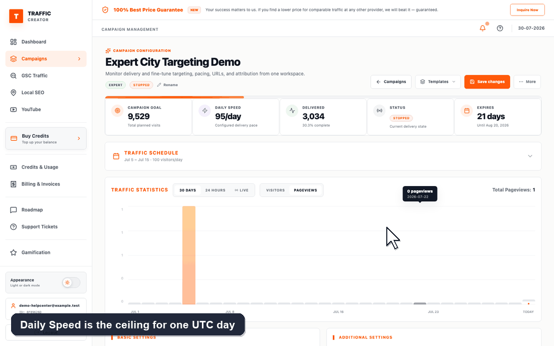 Walkthrough: the Daily Speed card and Traffic Schedule on a project