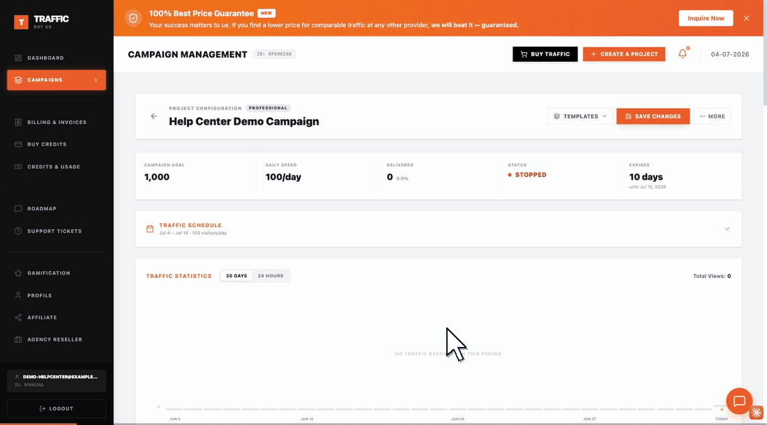 Walkthrough: pausing and resuming a campaign from the More menu