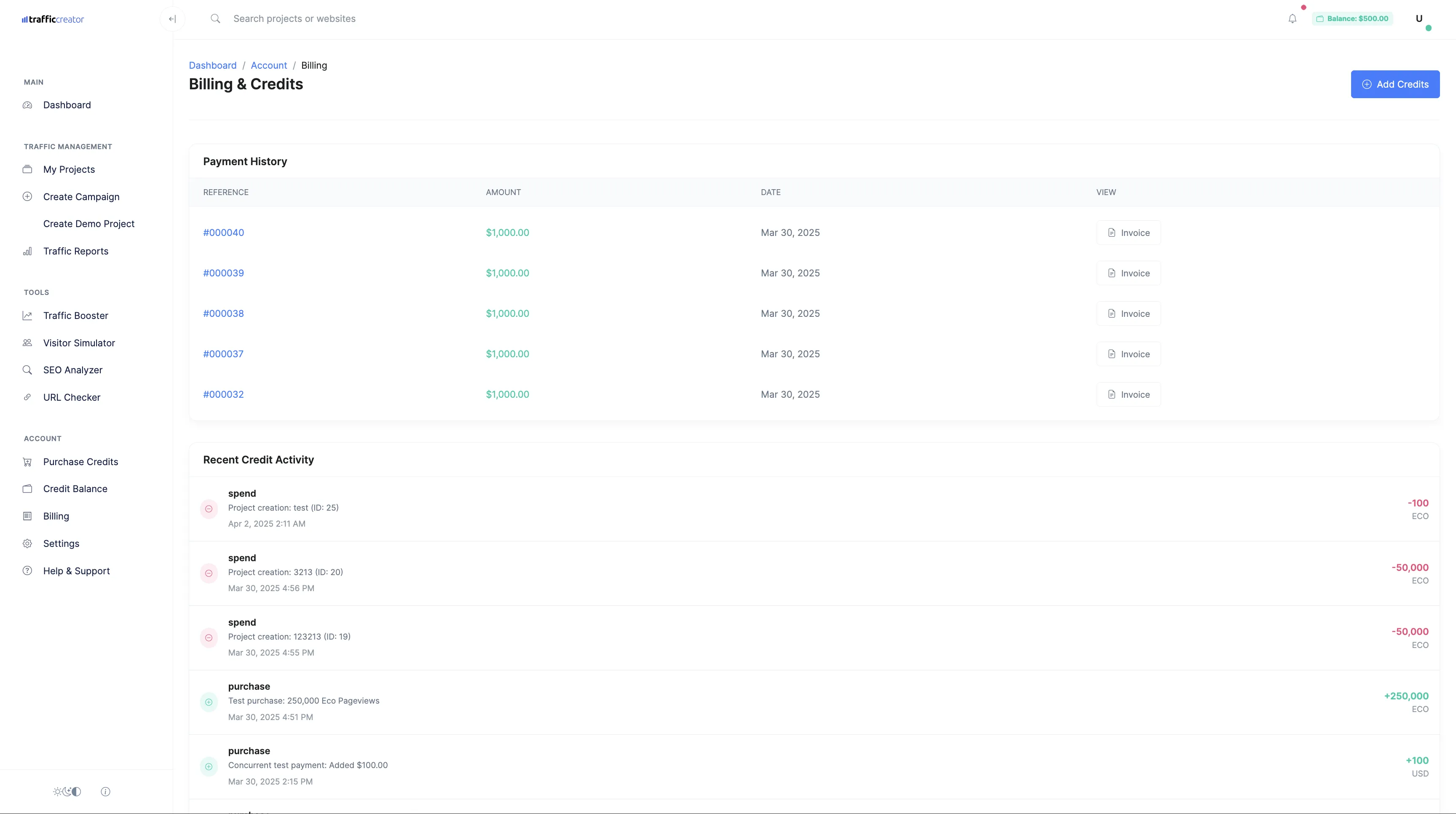 Traffic Creator Credits