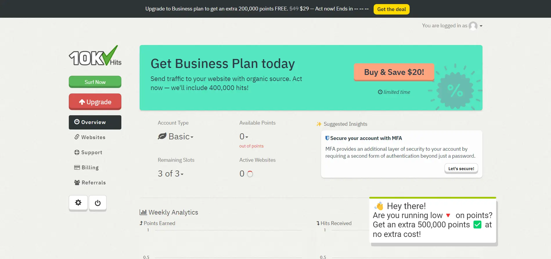 Niche Online Traffic purchase page.
