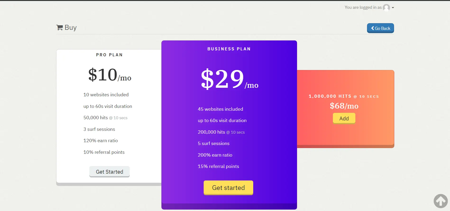 Niche Online Traffic pricing page.