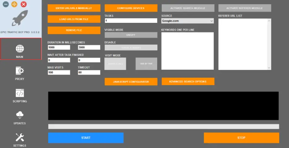 Epic Traffic Bot dashboard screenshot.