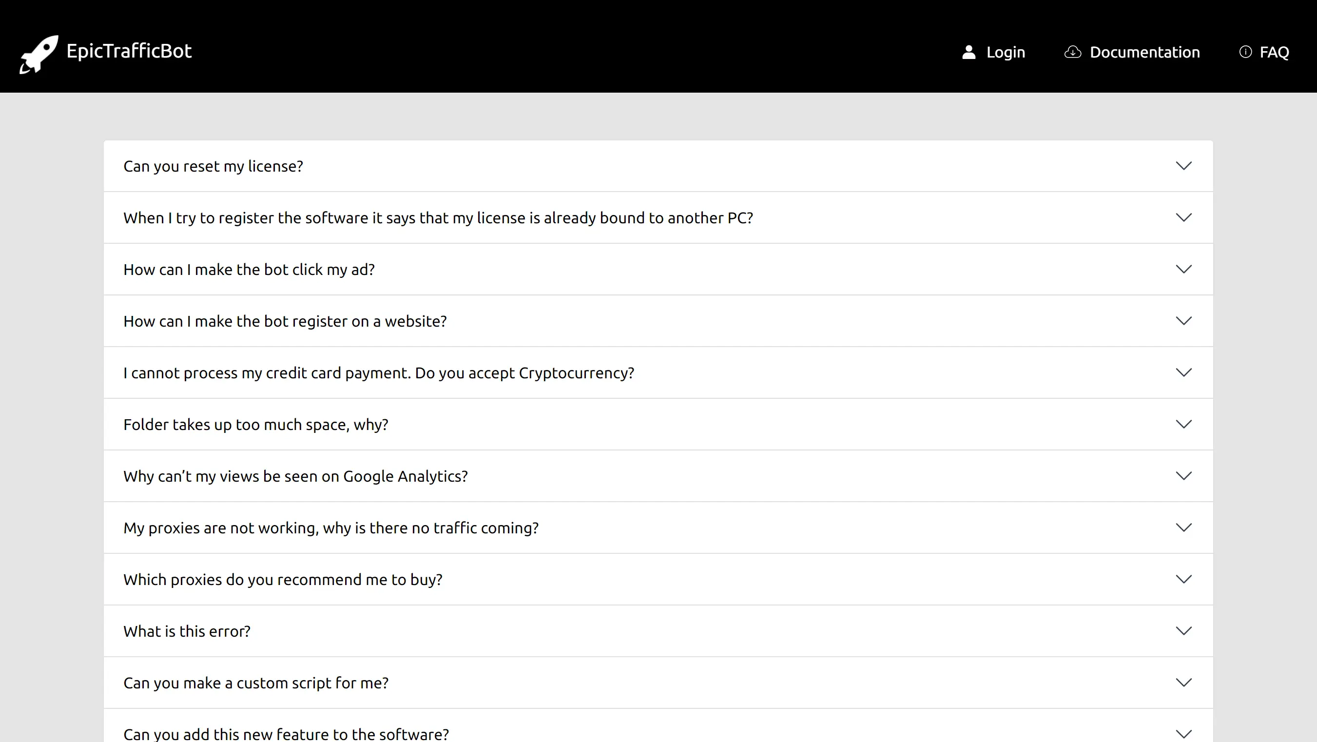 Epic Traffic Bot support screenshot.