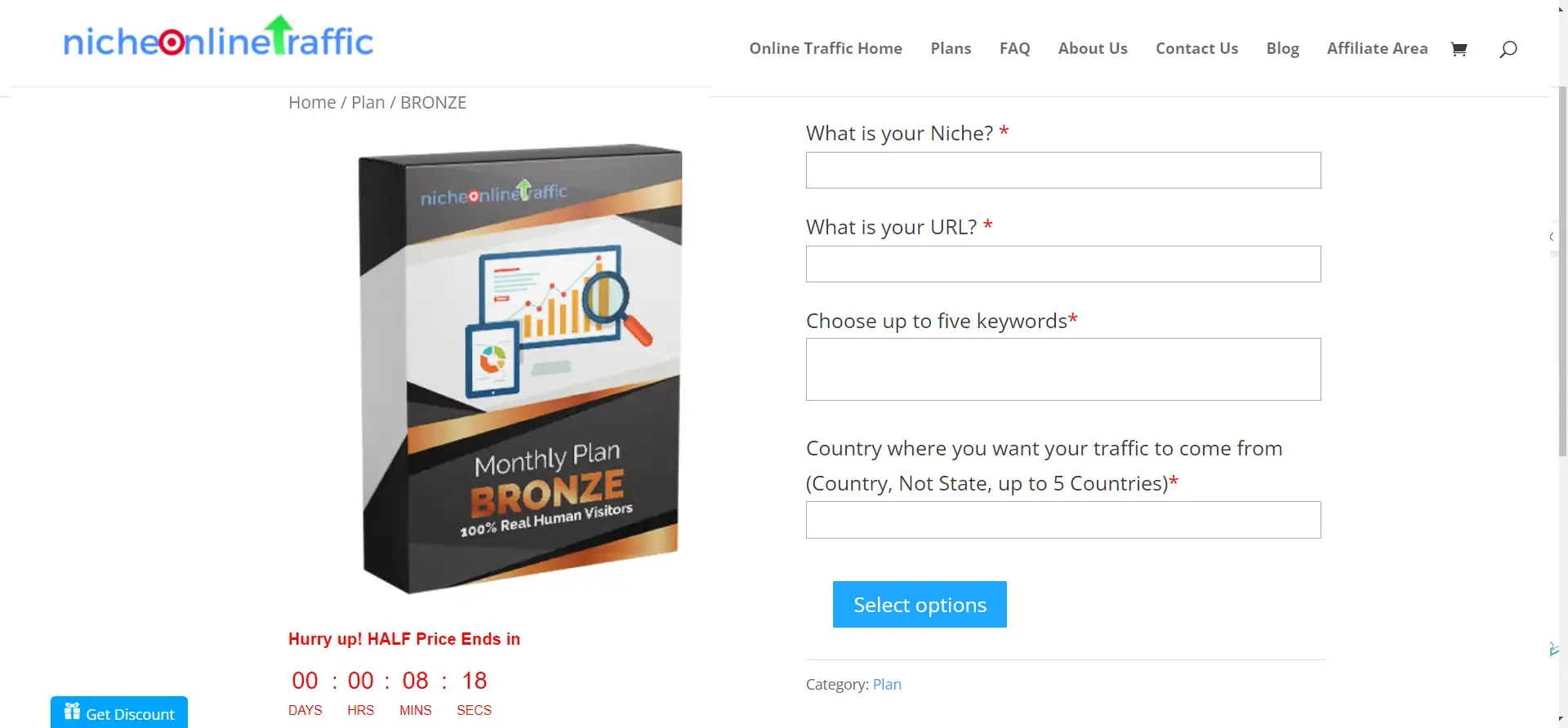 Niche Online Traffic purchase page.
