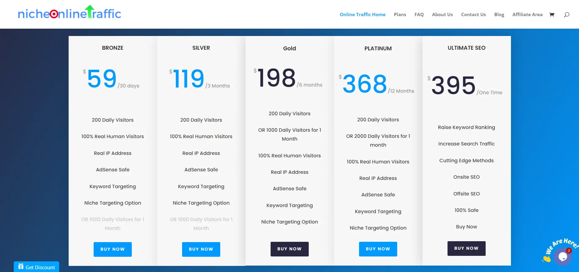 Niche Online Traffic pricing page.