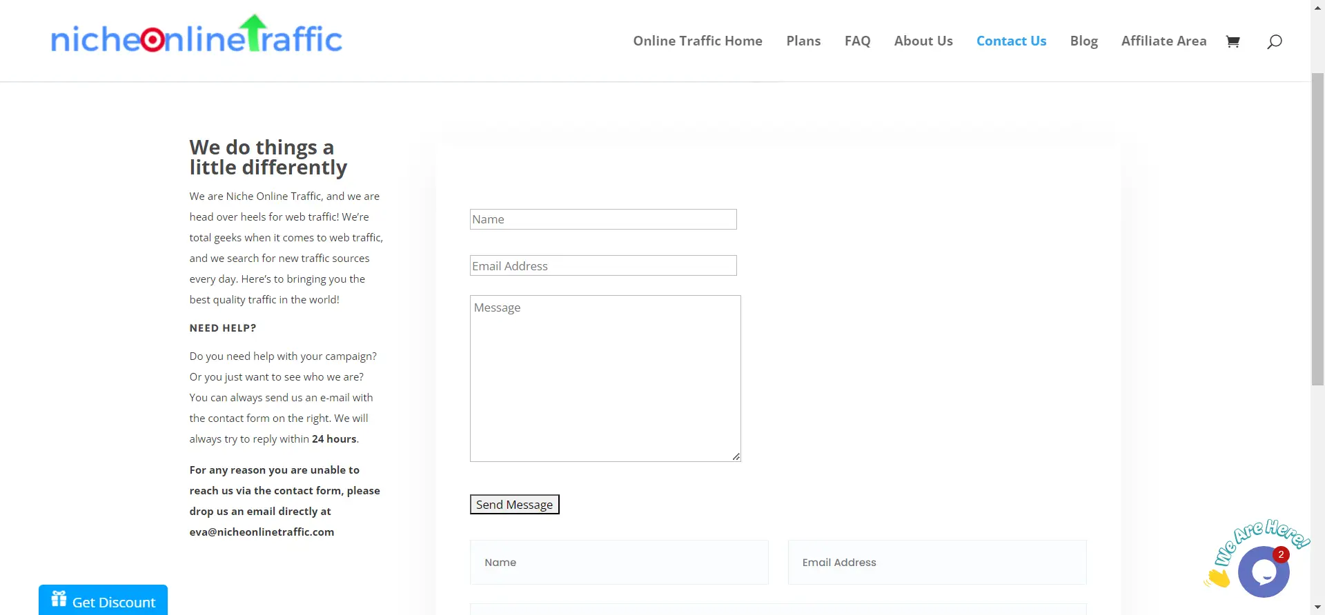 Niche Online Traffic contact us page.
