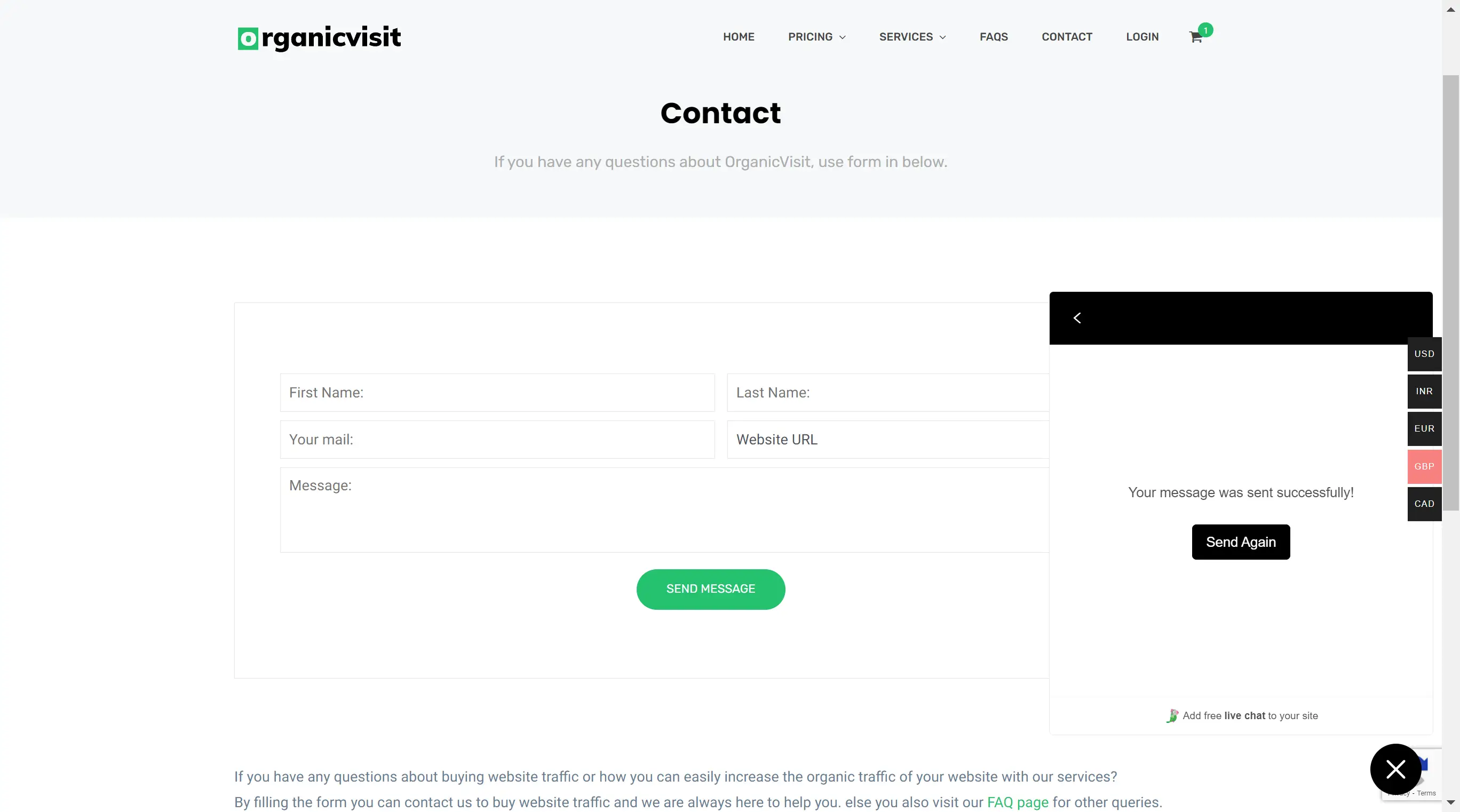Organic Visit support screenshot.