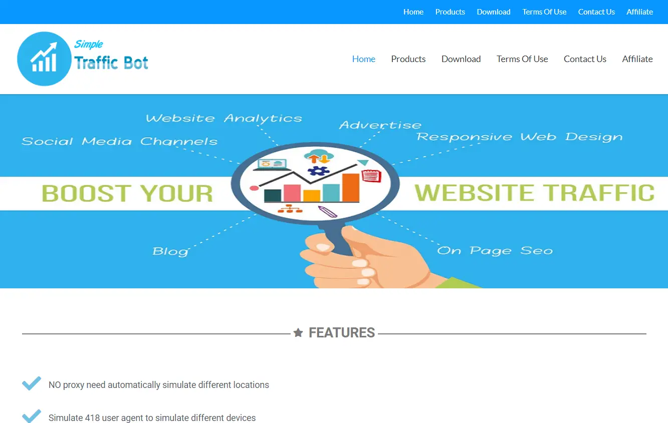 Simple Traffic Bot home page.