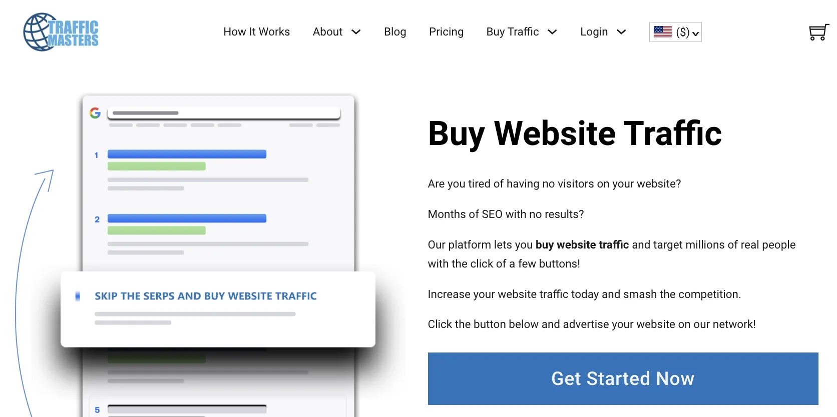 Traffic Masters landing page screenshot.