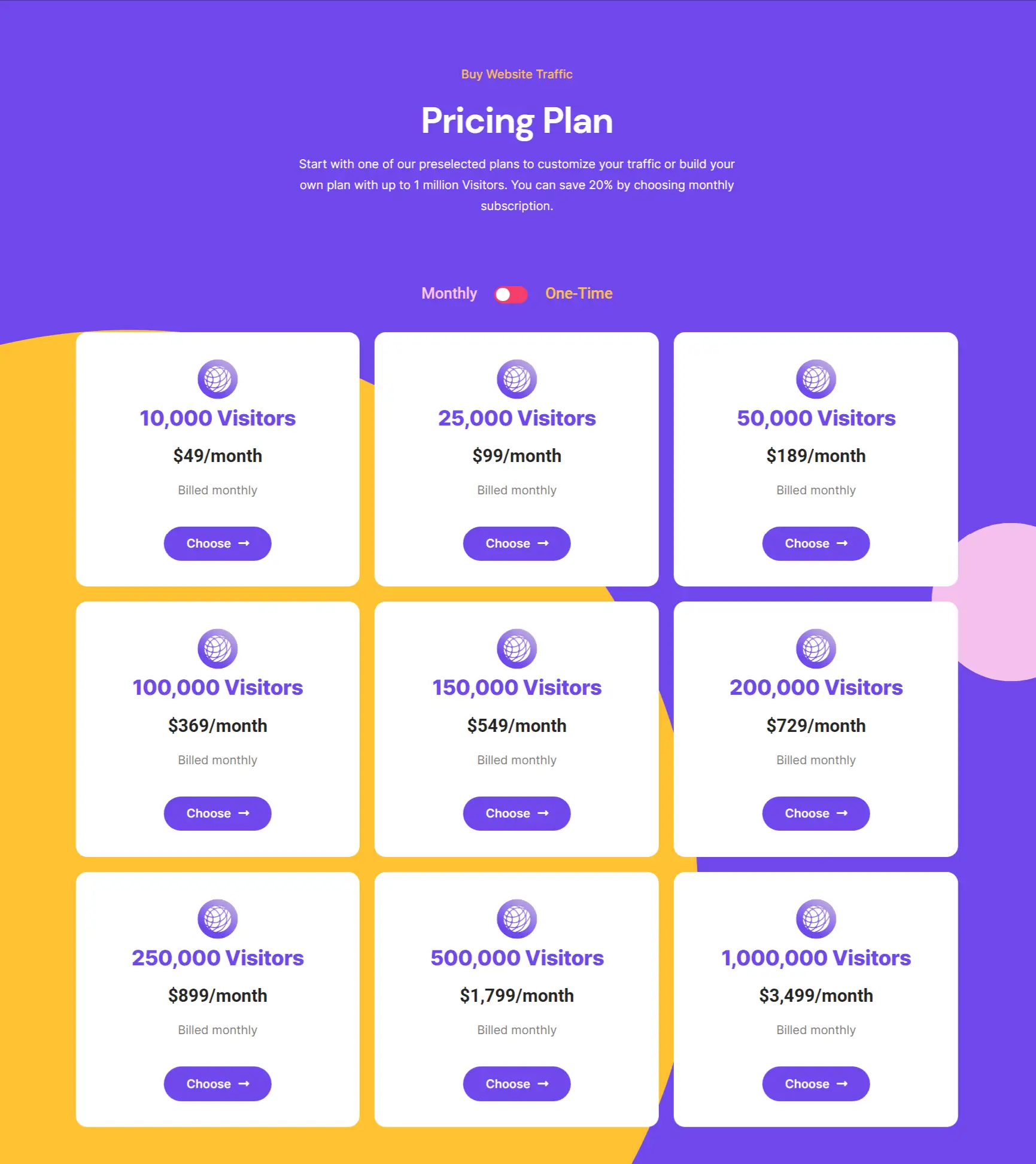 Traflick pricing screenshot.
