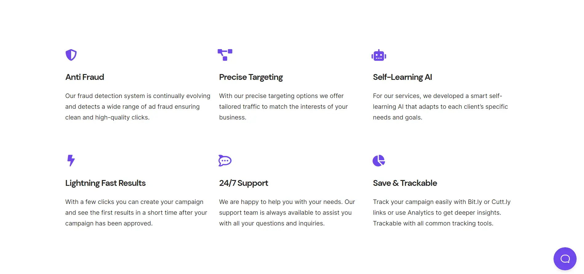 Traflick features screenshot.