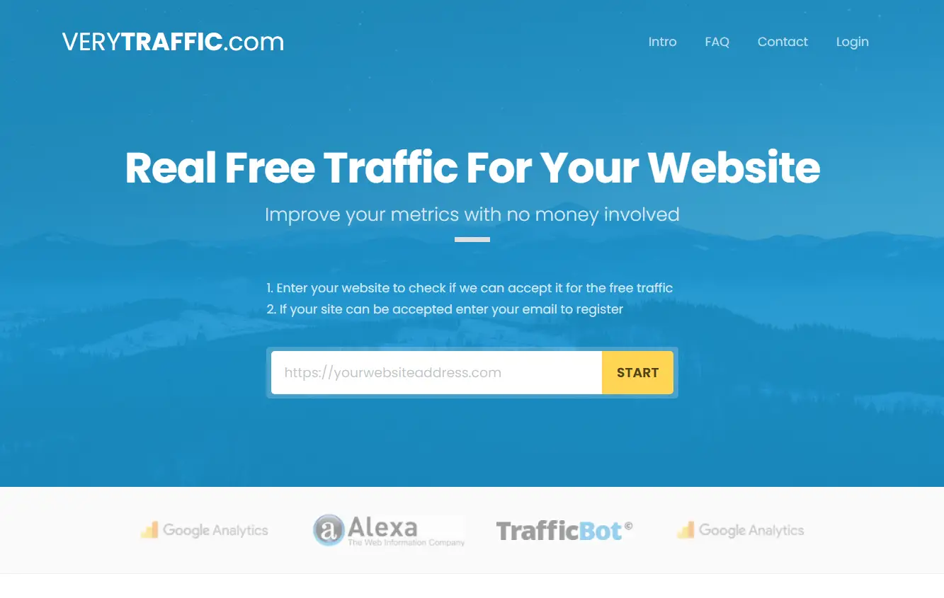 Very Traffic landing page screenshot.