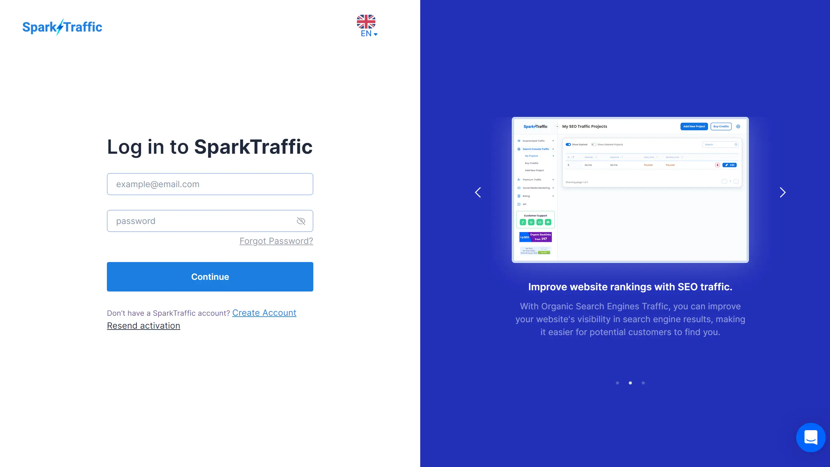 Very Traffic dashboard screenshot.