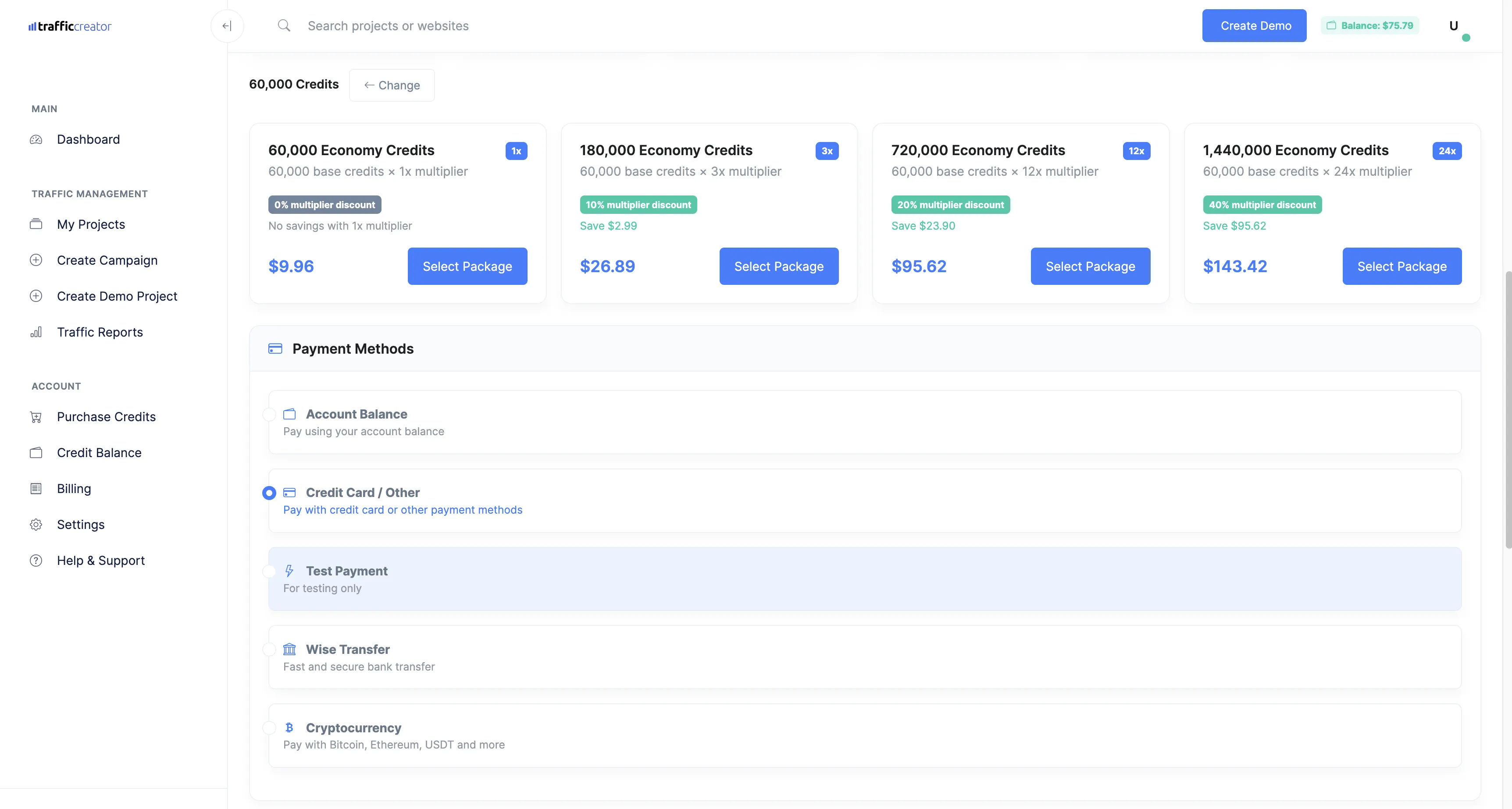 Payment Method Selection Screen
