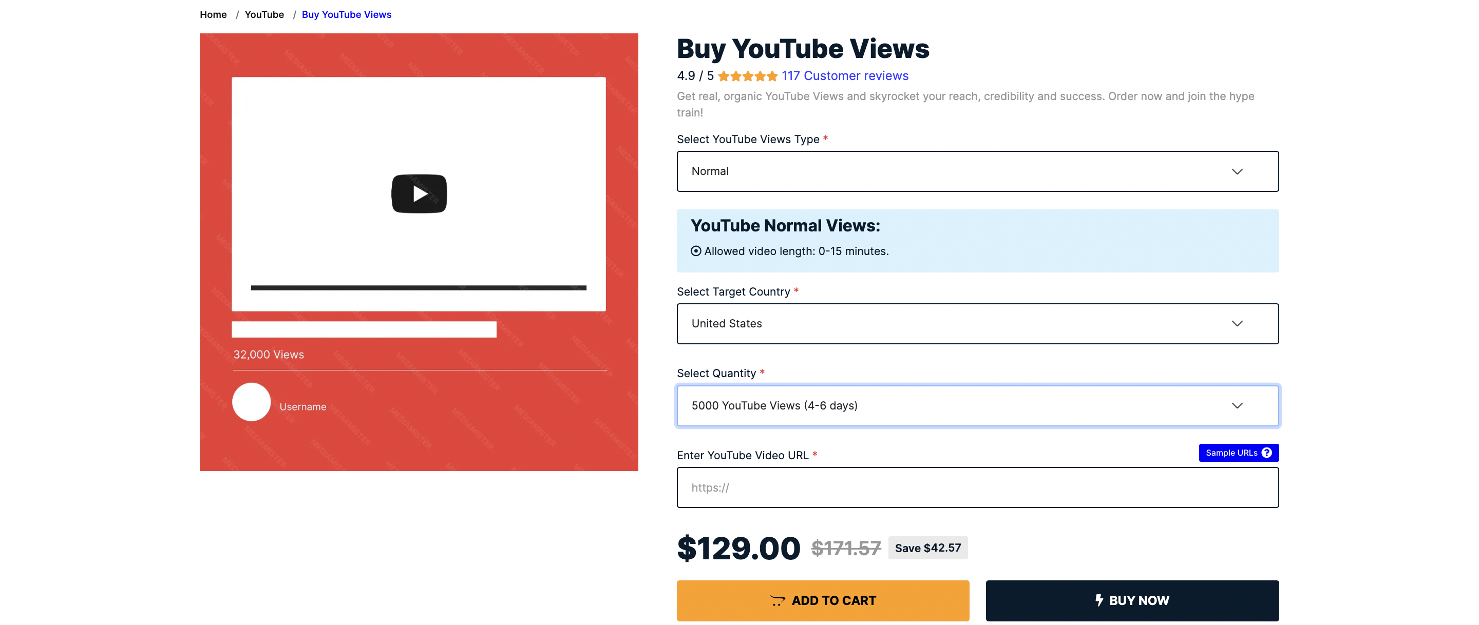 Screenshot of Media Mister YouTube Pricing